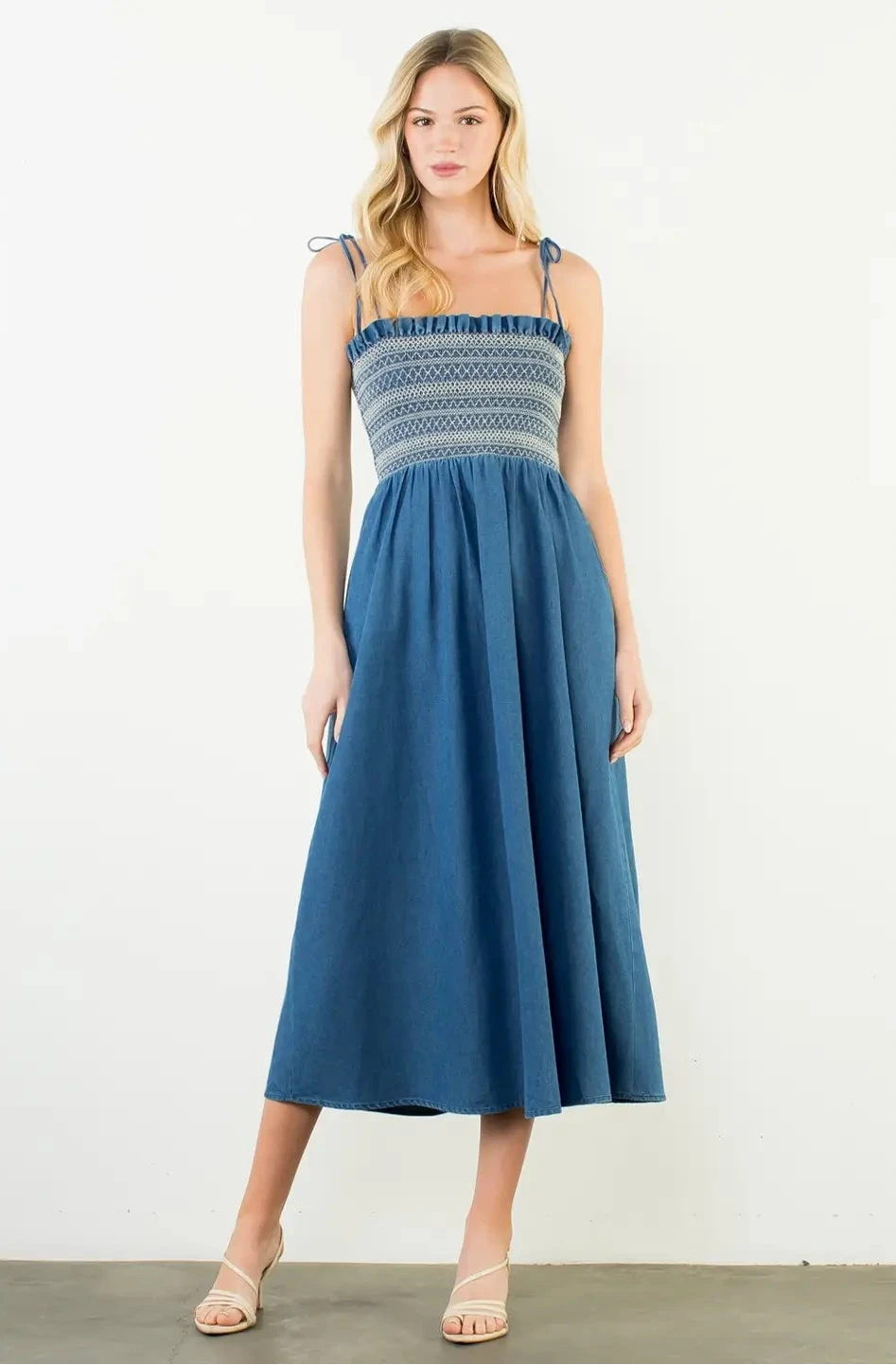 THML Smocked Midi Dress