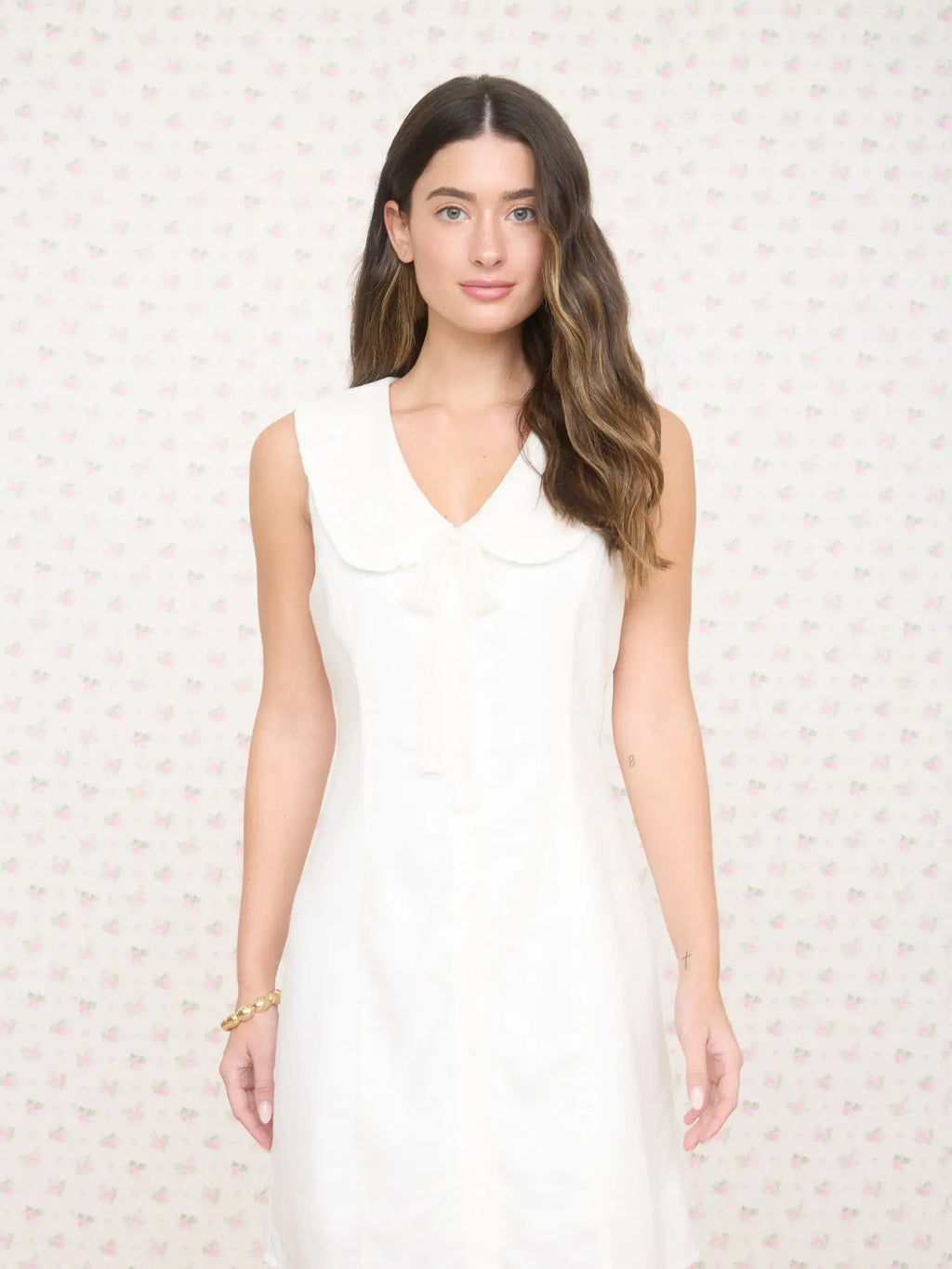 White Sailor Neck Tie Mini Dress by The Workshop Studio