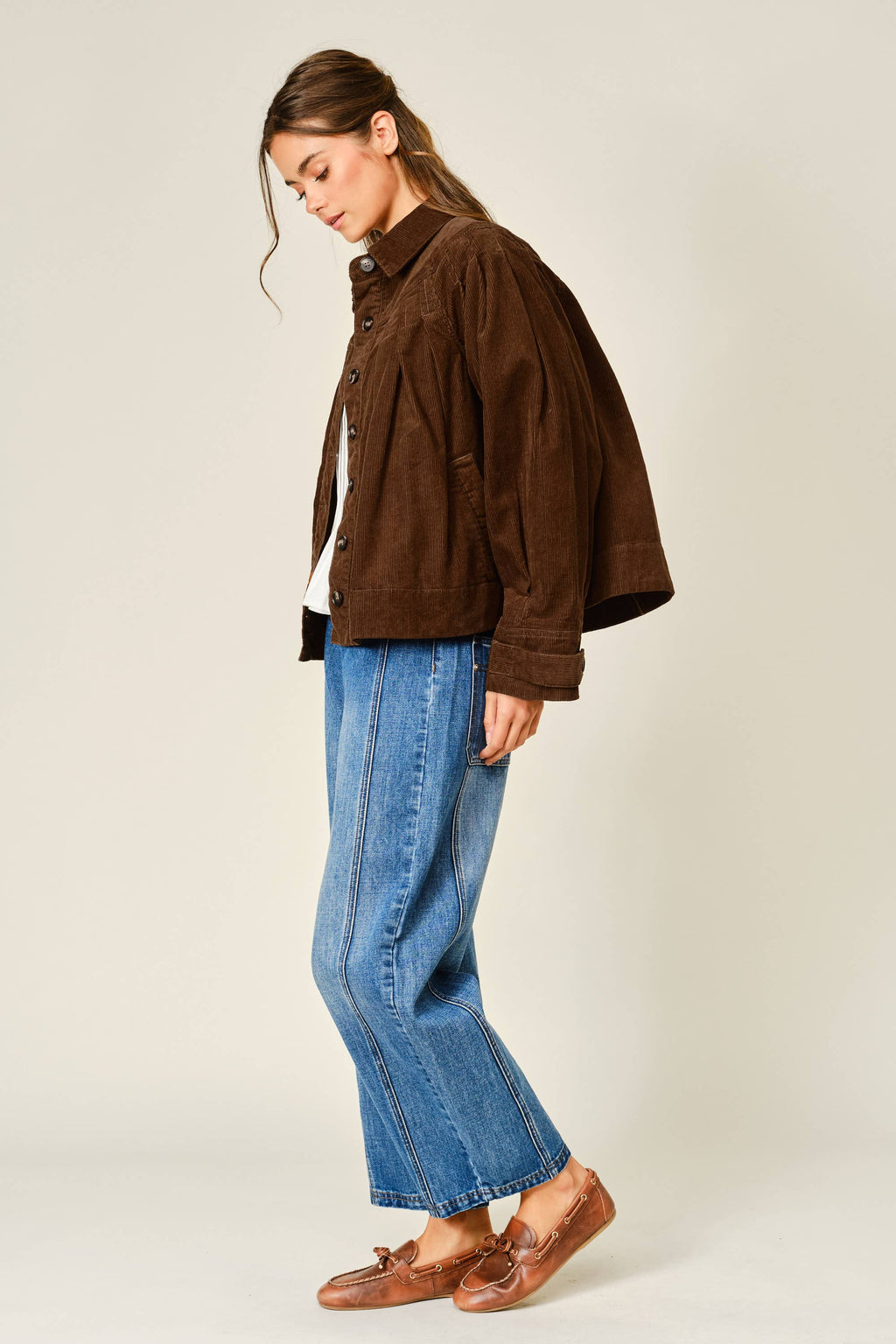 COZY CORDUROY PLEATED SHIRT JACKET
