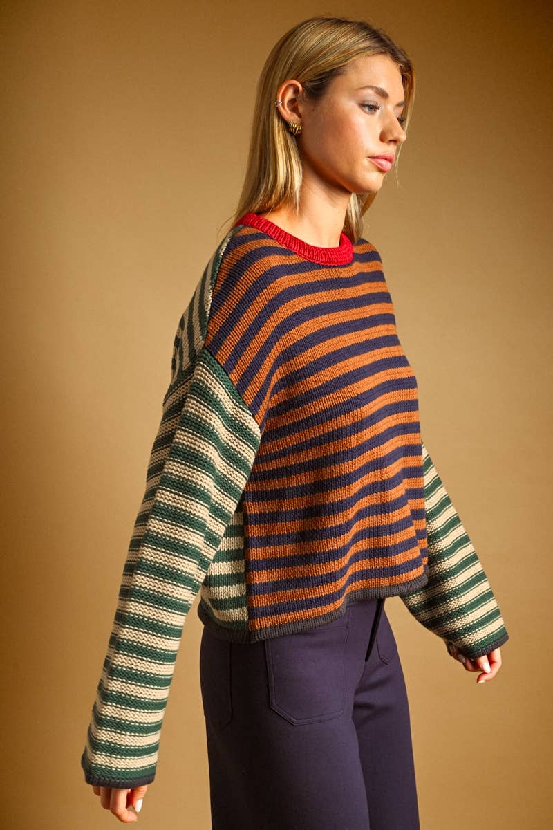 STRIPE WITH MULTI COLOR KNIT SWEATER
