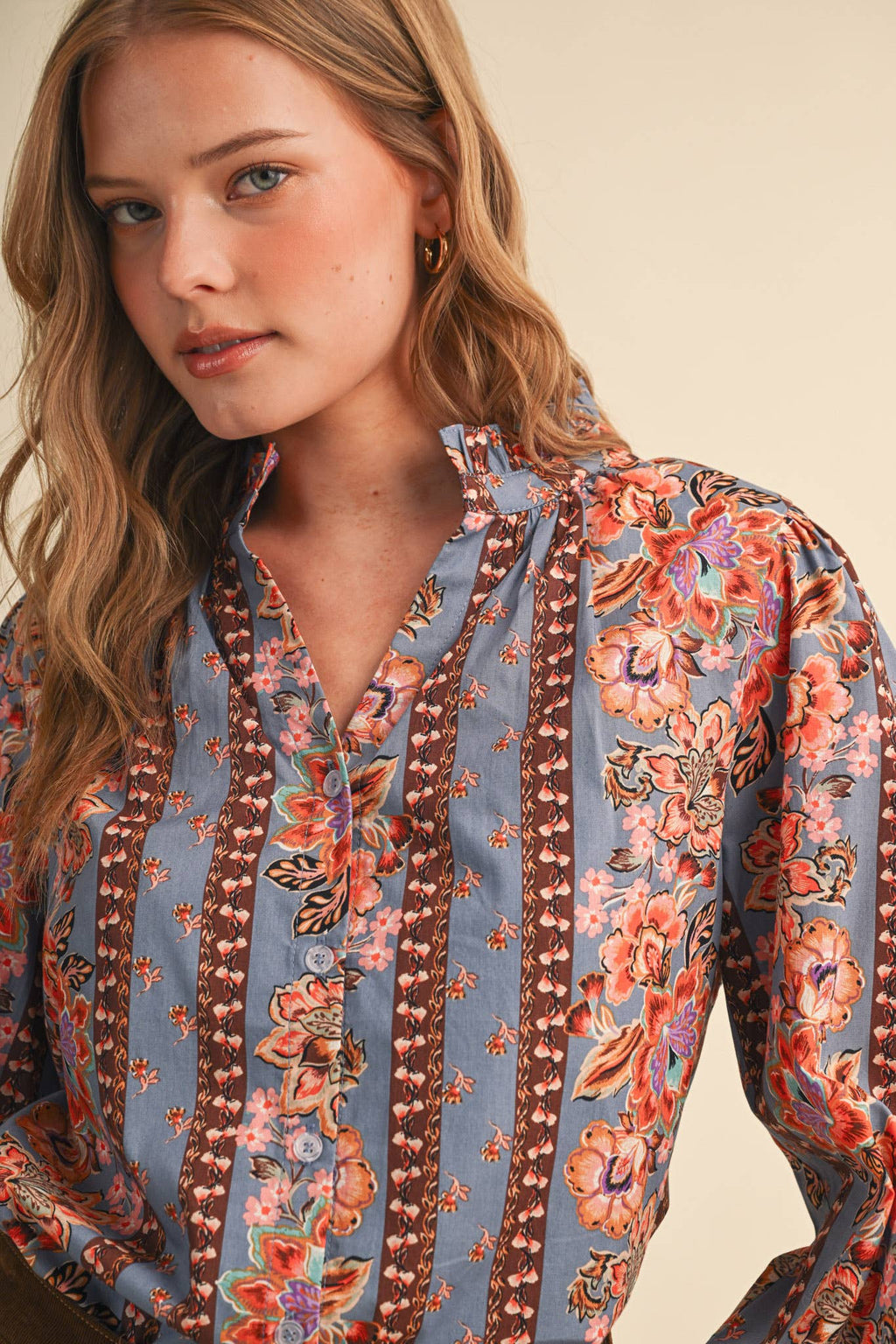 FLORAL BORDER PRINT BUTTON UP