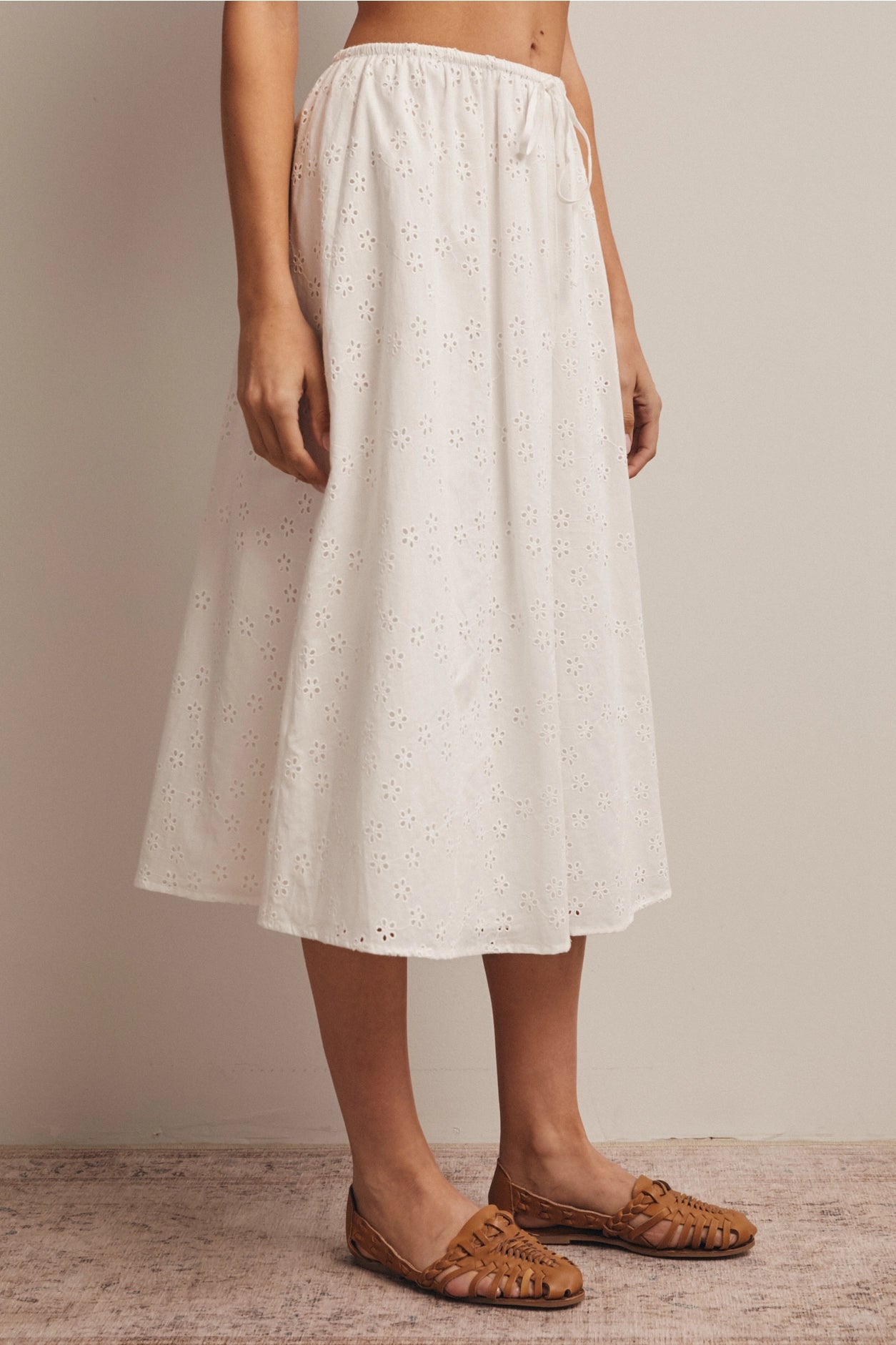 Drawstring Eyelet Midi Skirt