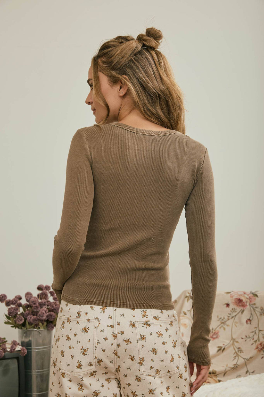 BUTTON FRONT LONG SLEEVE TOP