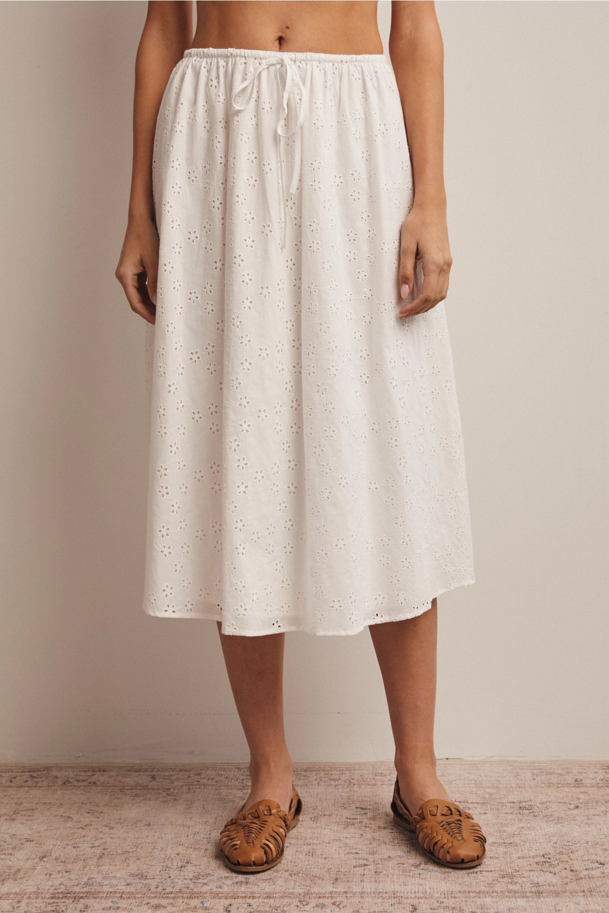 Drawstring Eyelet Midi Skirt