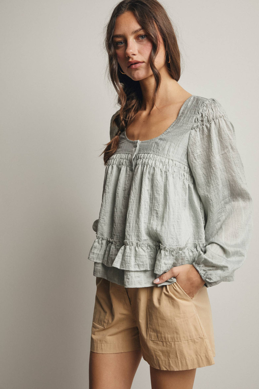 Ruffle Hem Peasant Blouse