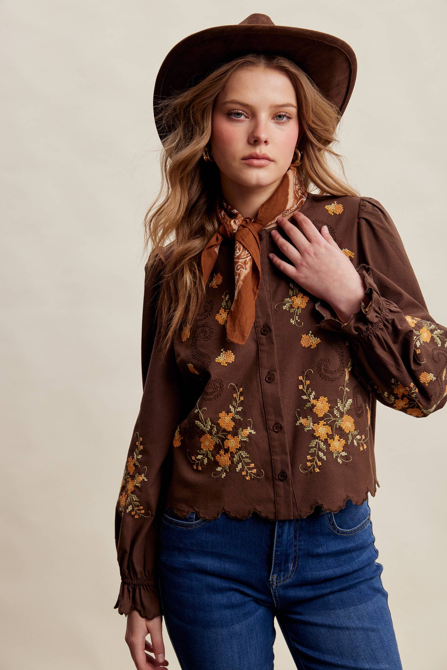 Embroidered Scallop Hem Cotton