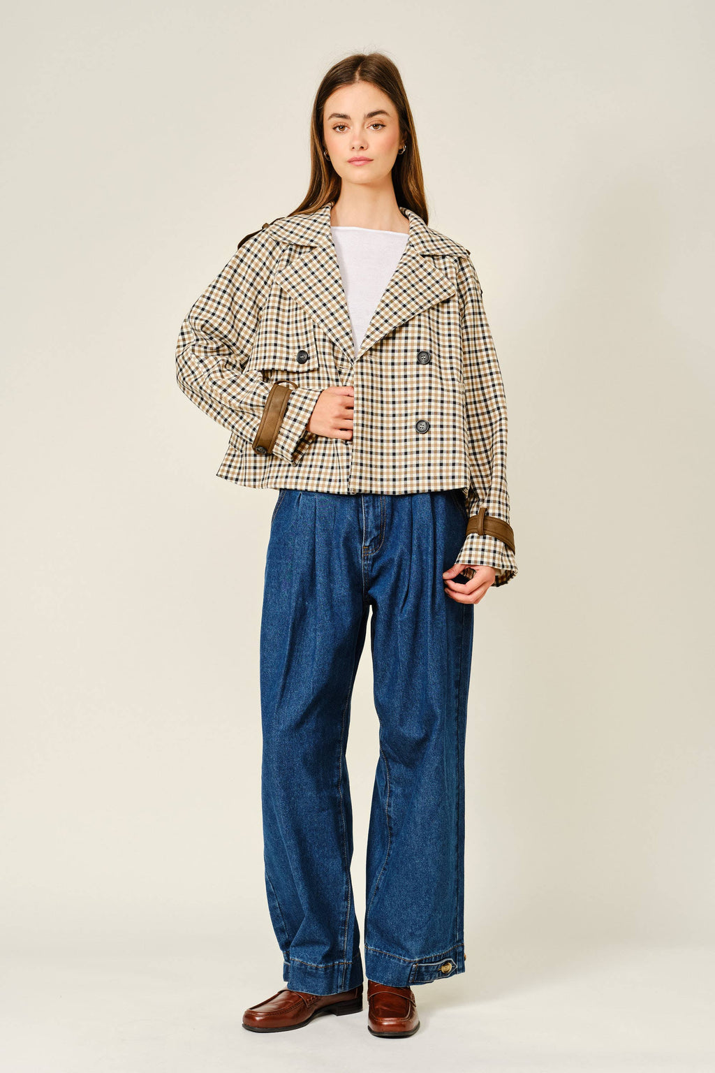 PLAID SHORT TRENCH JACKET