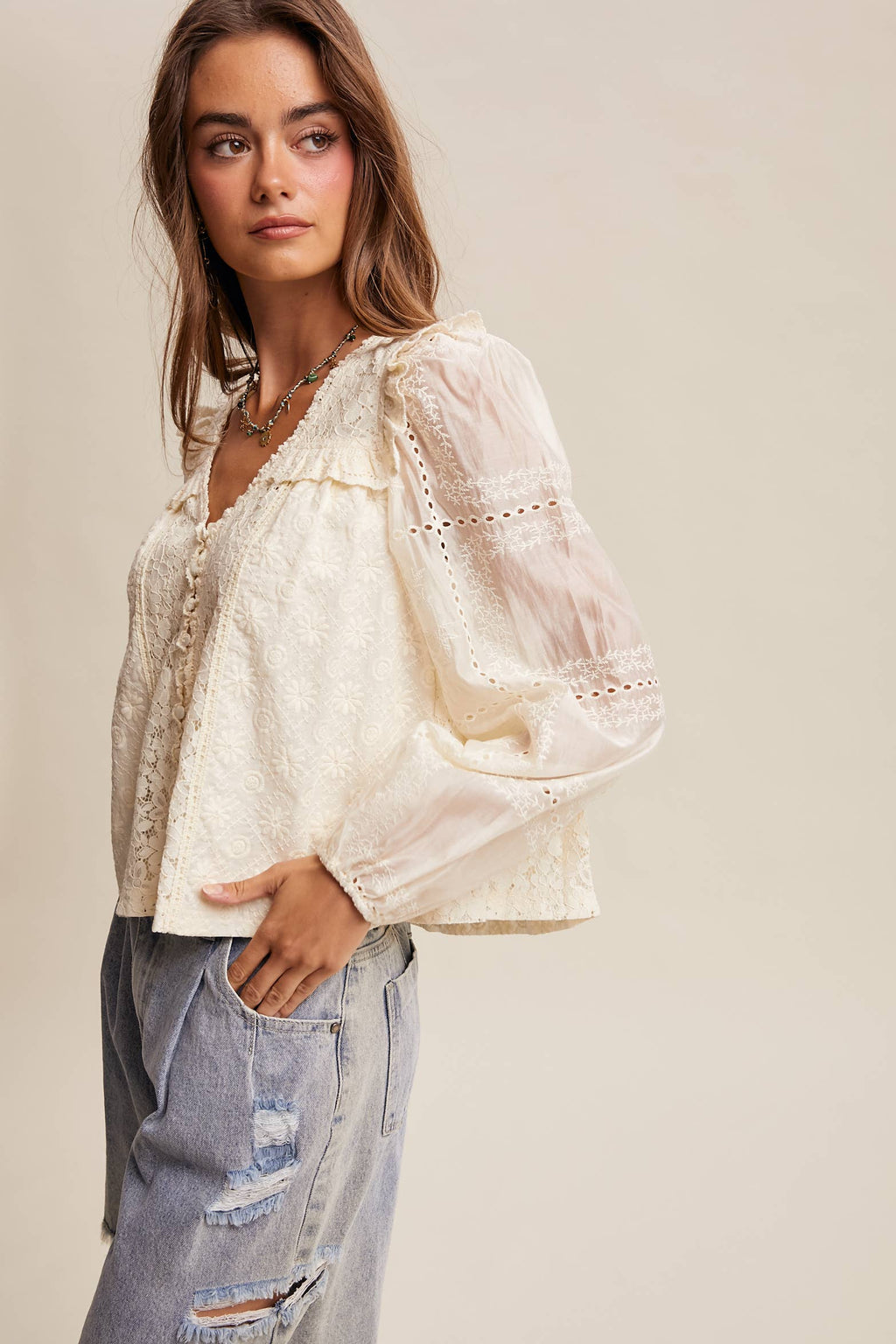 Delicate Embroidered Lace Blouse