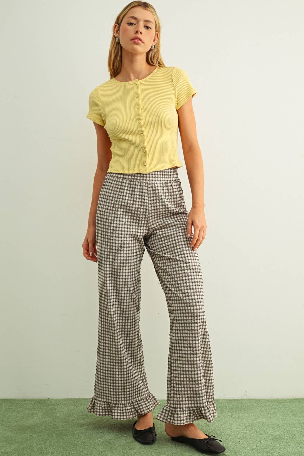 BUTTON FRONT RIBBED TOP