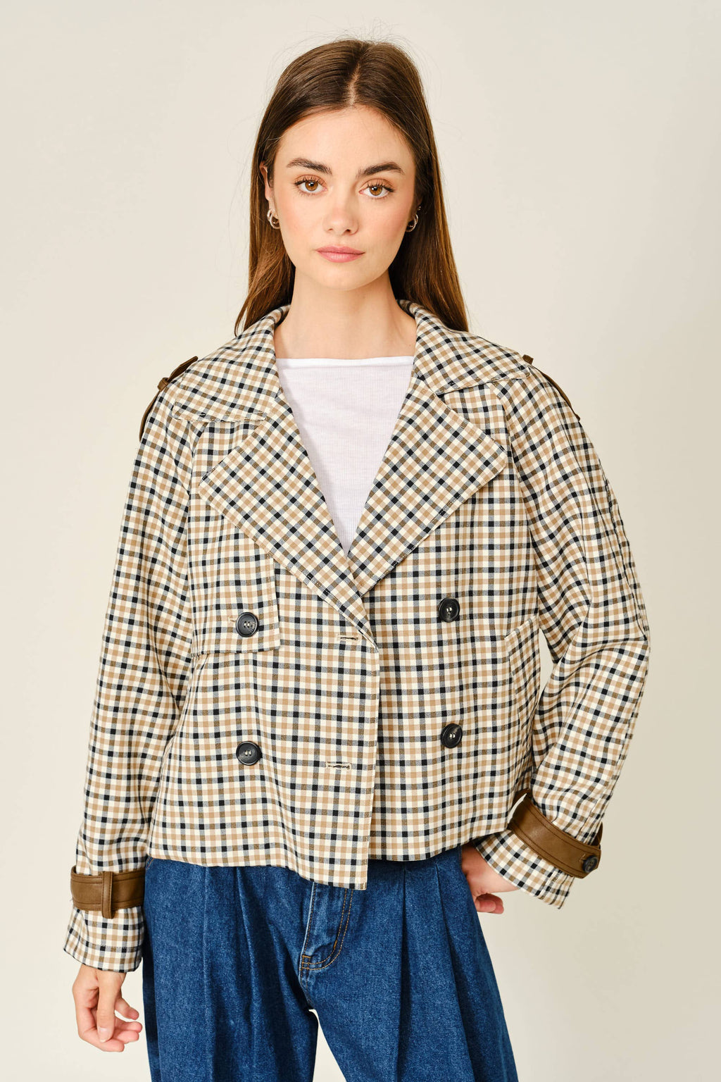 PLAID SHORT TRENCH JACKET