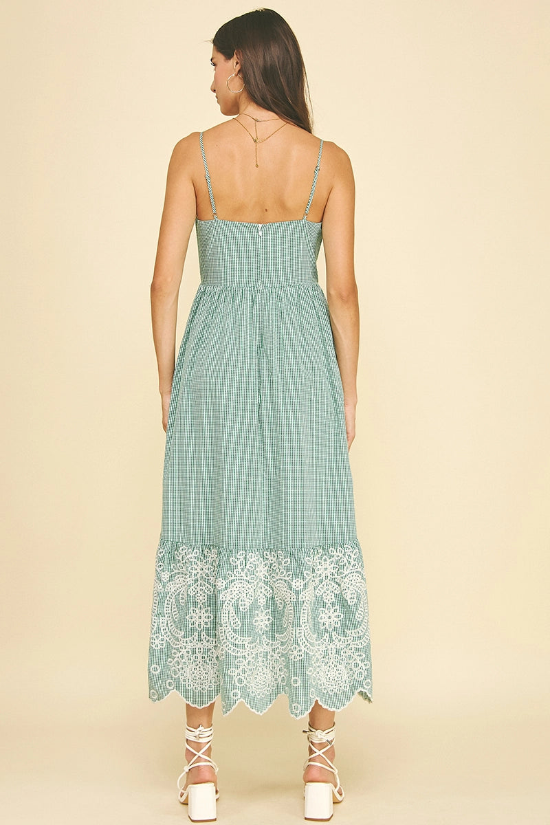 Pinch Green Gingham Eyelet Lace Maxi Dress