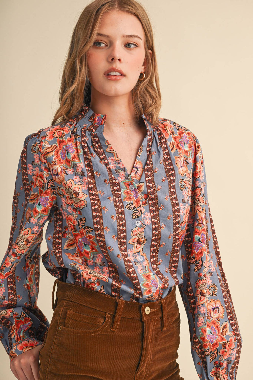 FLORAL BORDER PRINT BUTTON UP