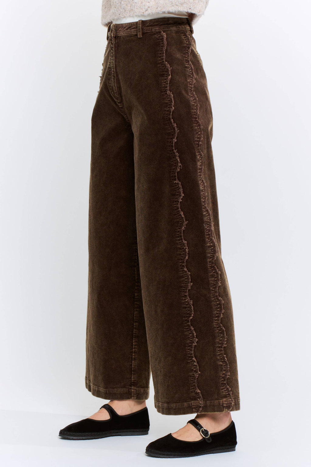 Wide-Leg Corduroy High-Rise Scalloped Trousers