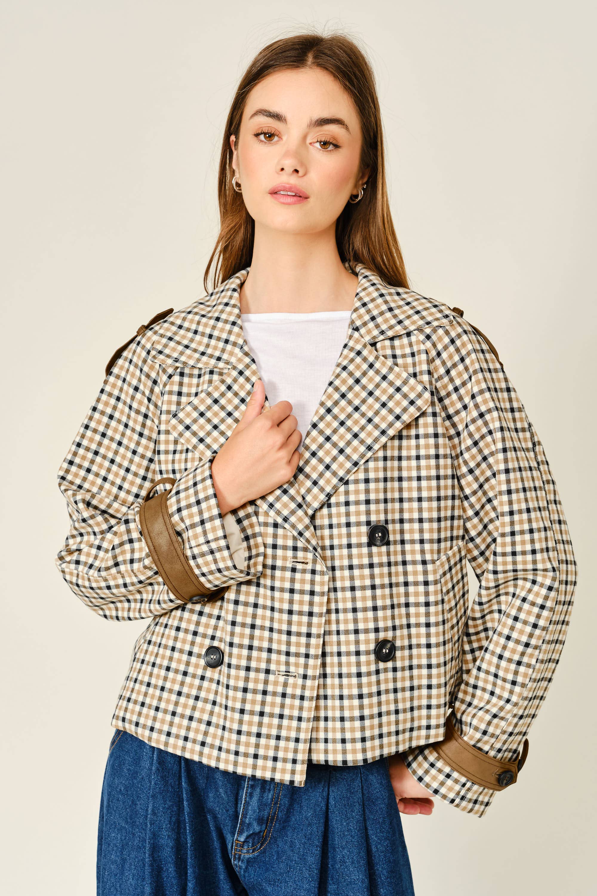PLAID SHORT TRENCH JACKET