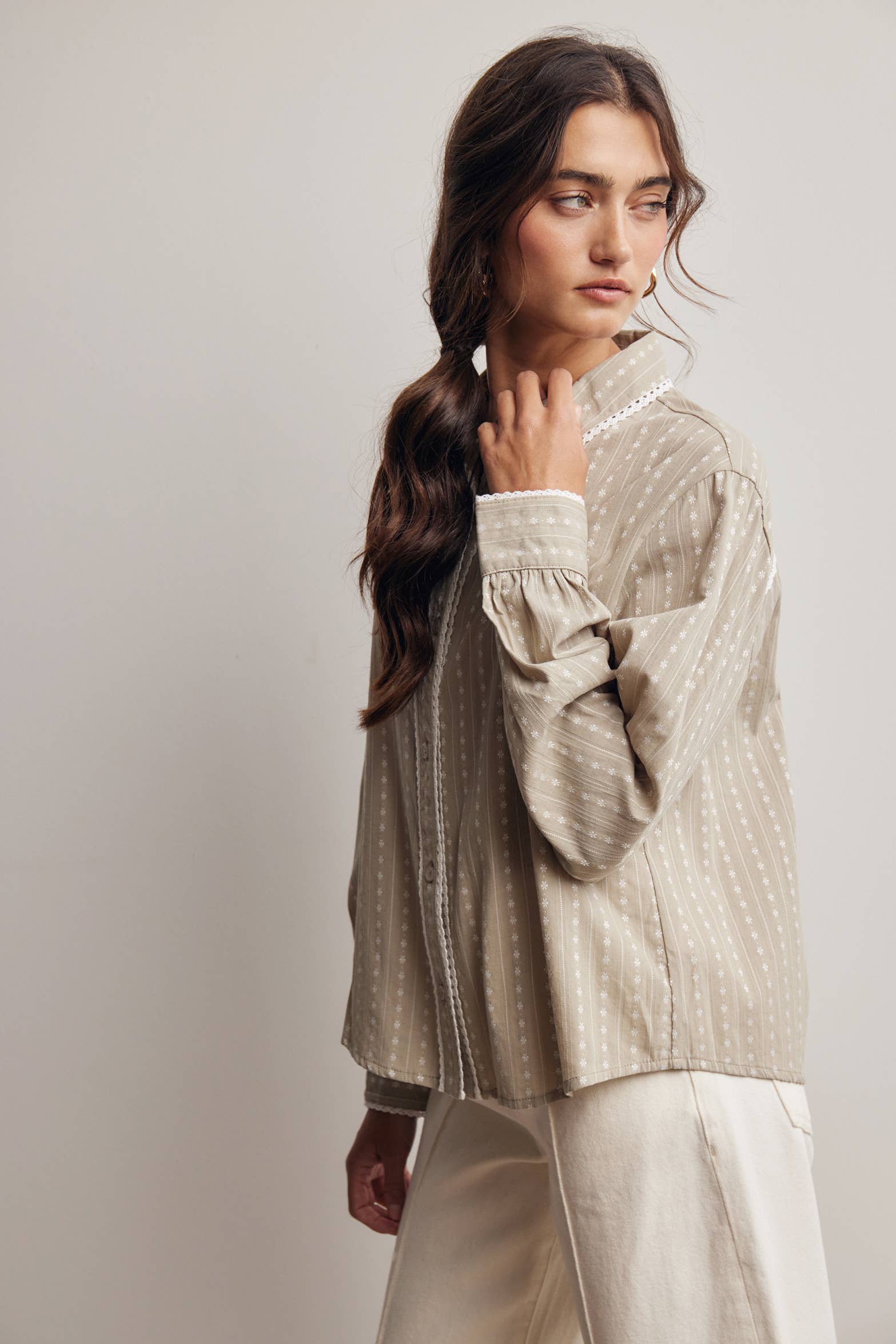 Lace Trim Embroidered Blouse