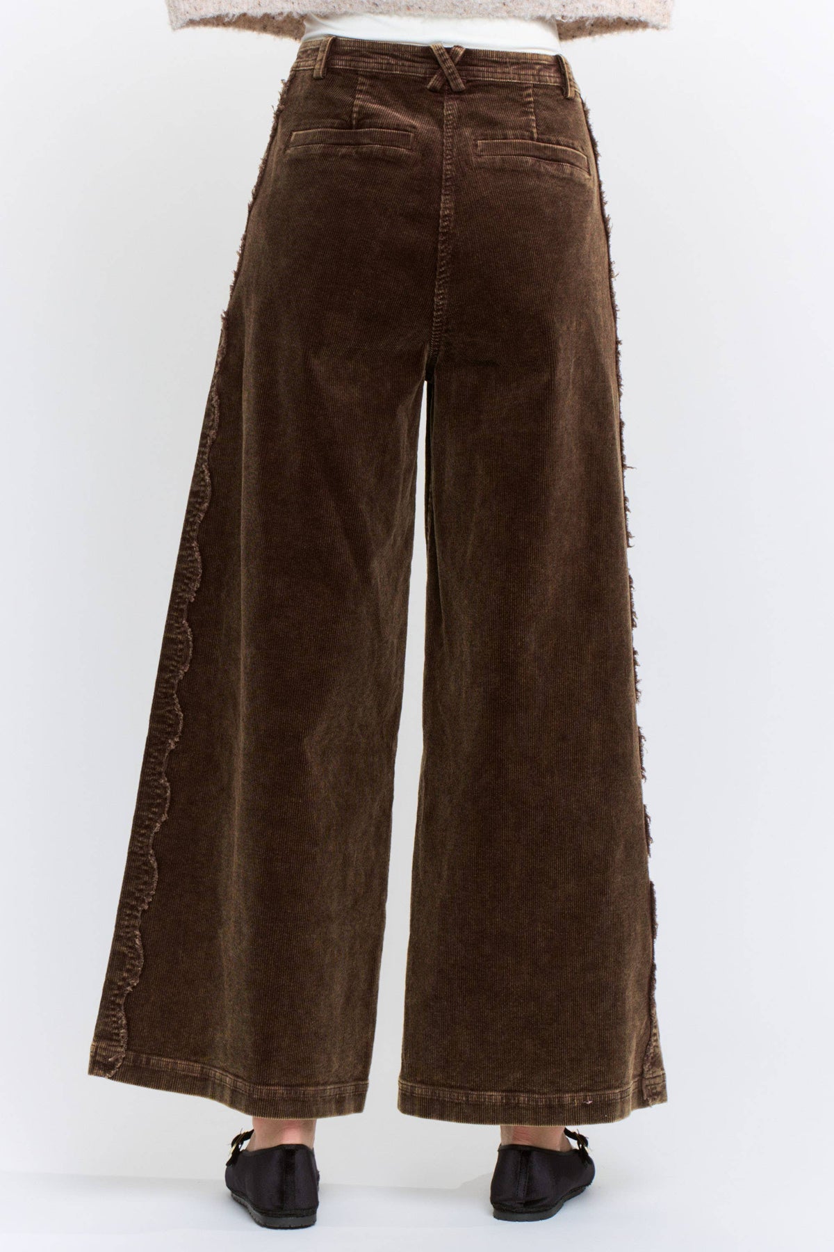 Wide-Leg Corduroy High-Rise Scalloped Trousers