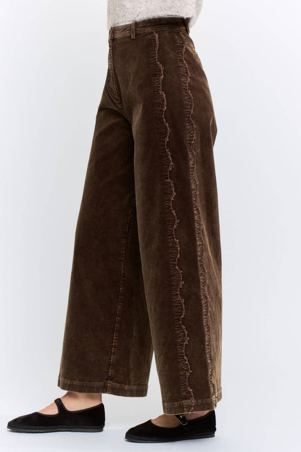 Wide-Leg Corduroy High-Rise Scalloped Trousers