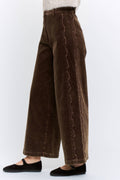 Wide-Leg Corduroy High-Rise Scalloped Trousers