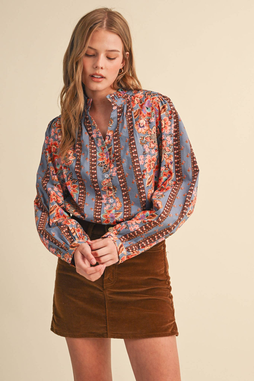 FLORAL BORDER PRINT BUTTON UP