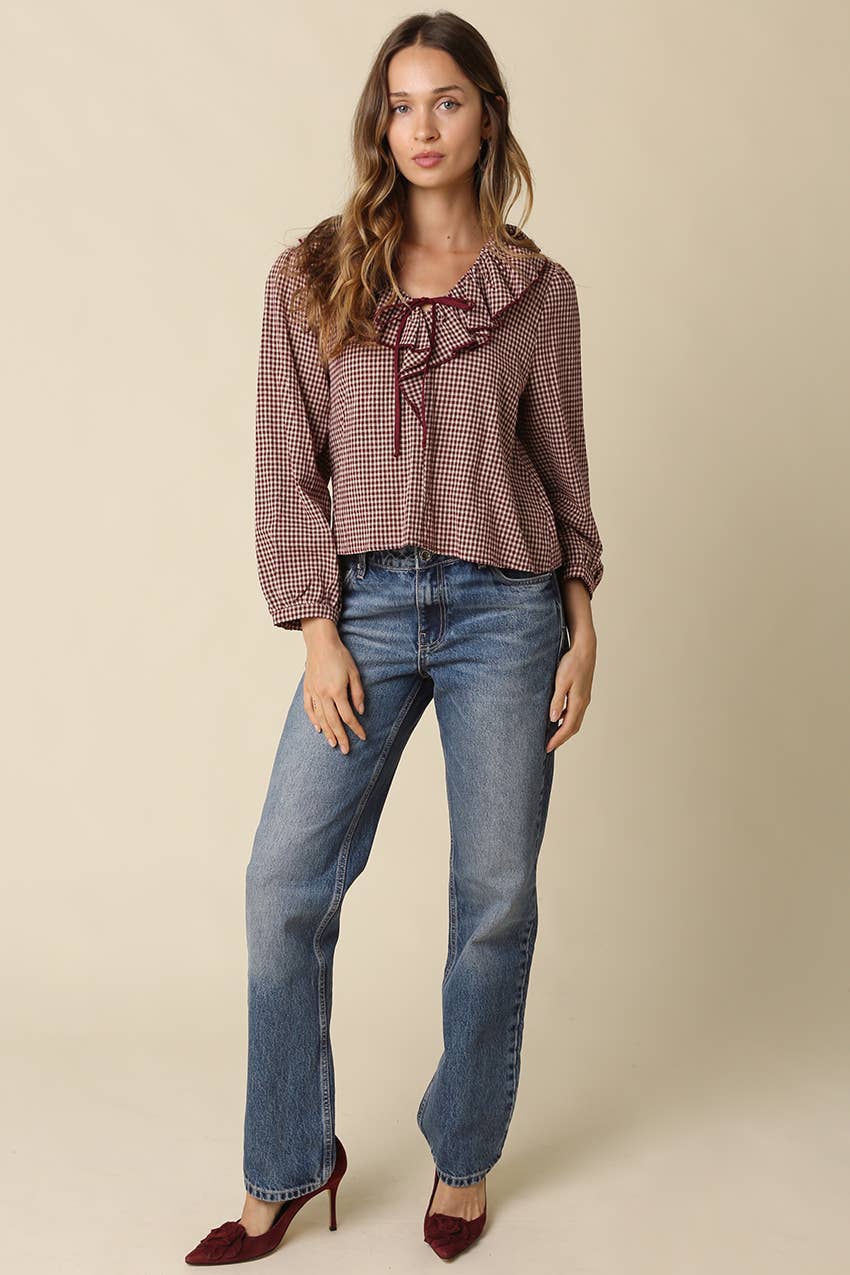 Alexa Gingham Ruffle Blouse
