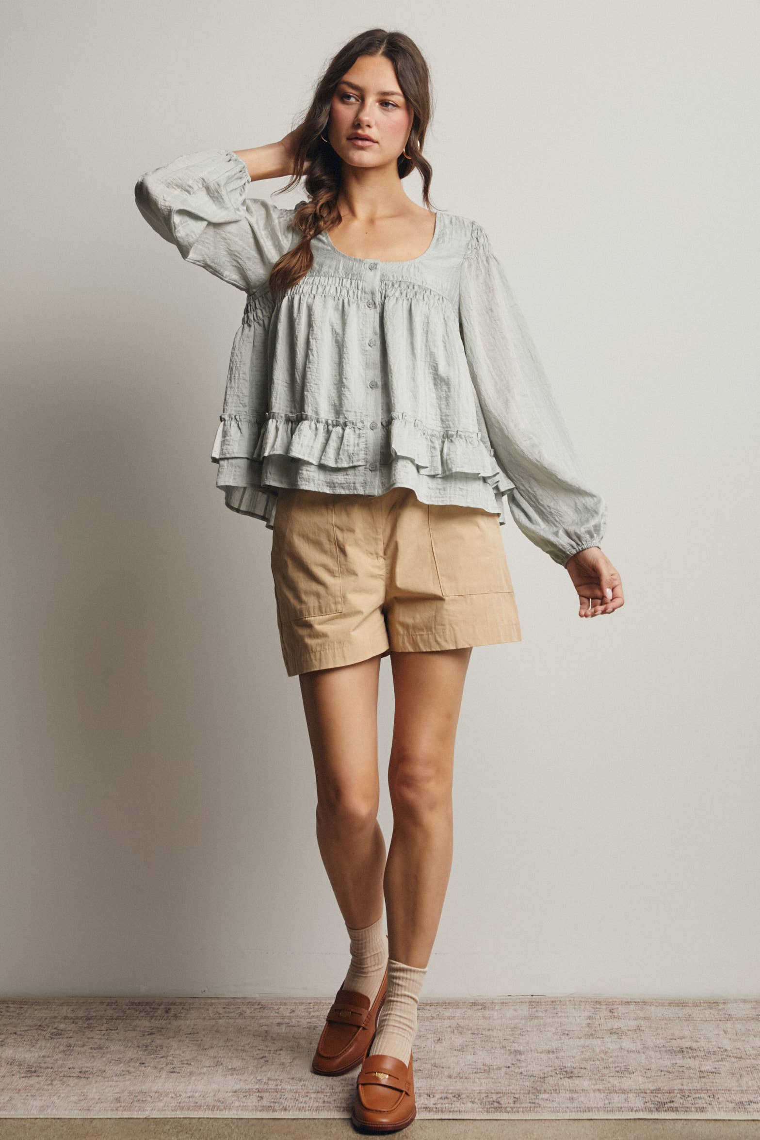Ruffle Hem Peasant Blouse