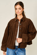 COZY CORDUROY PLEATED SHIRT JACKET