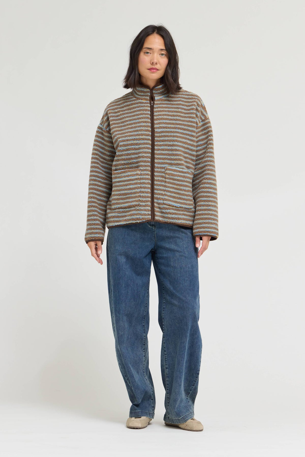 STRIPE ZIP UP FLEECE JACKET
