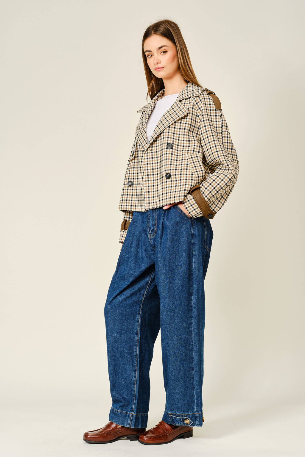 PLAID SHORT TRENCH JACKET