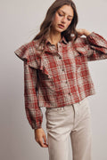 Plaid Ruffle Quilted Blouse