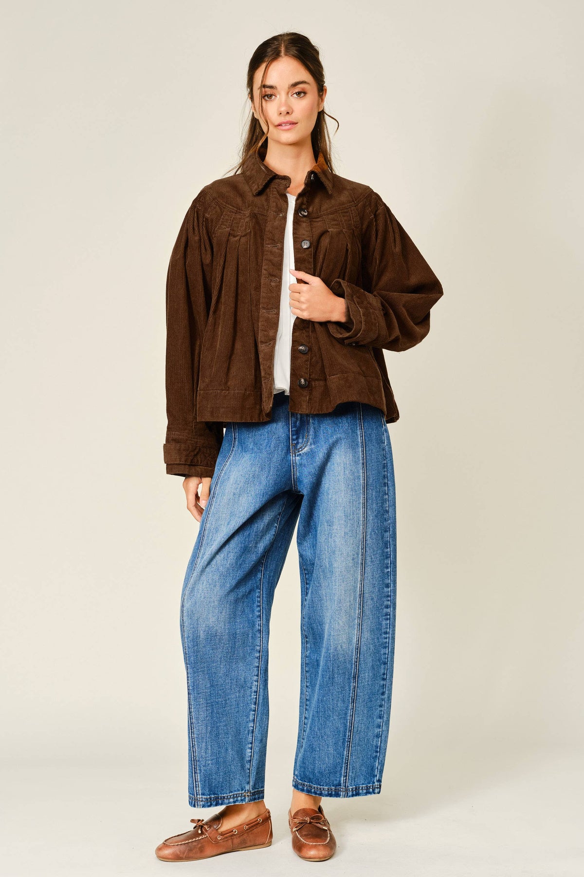 COZY CORDUROY PLEATED SHIRT JACKET