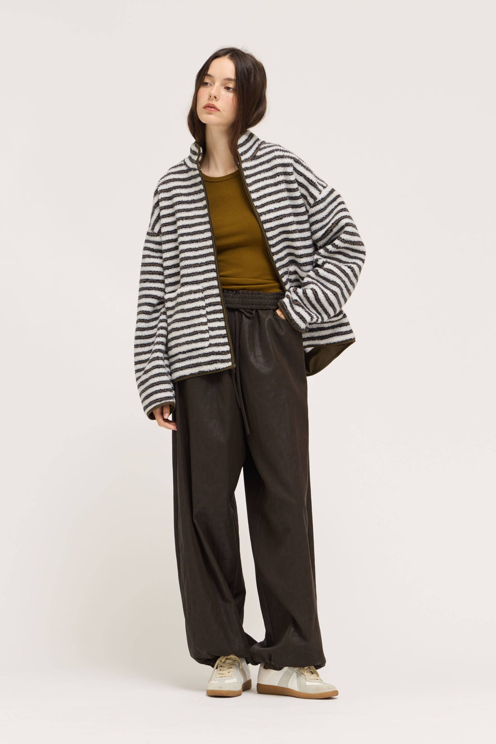 STRIPE ZIP UP FLEECE JACKET
