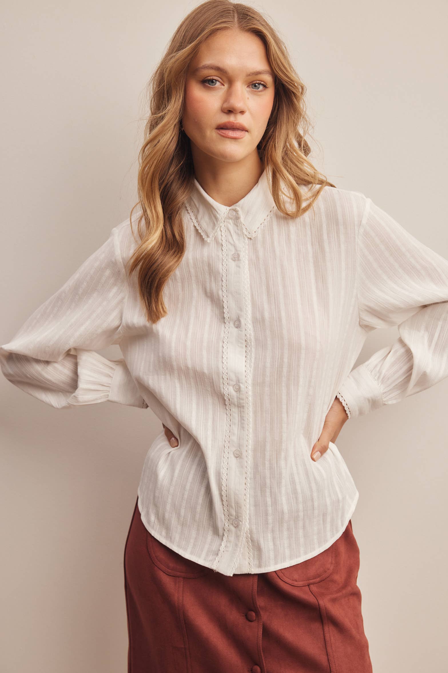 Lace Trim Embroidered Blouse