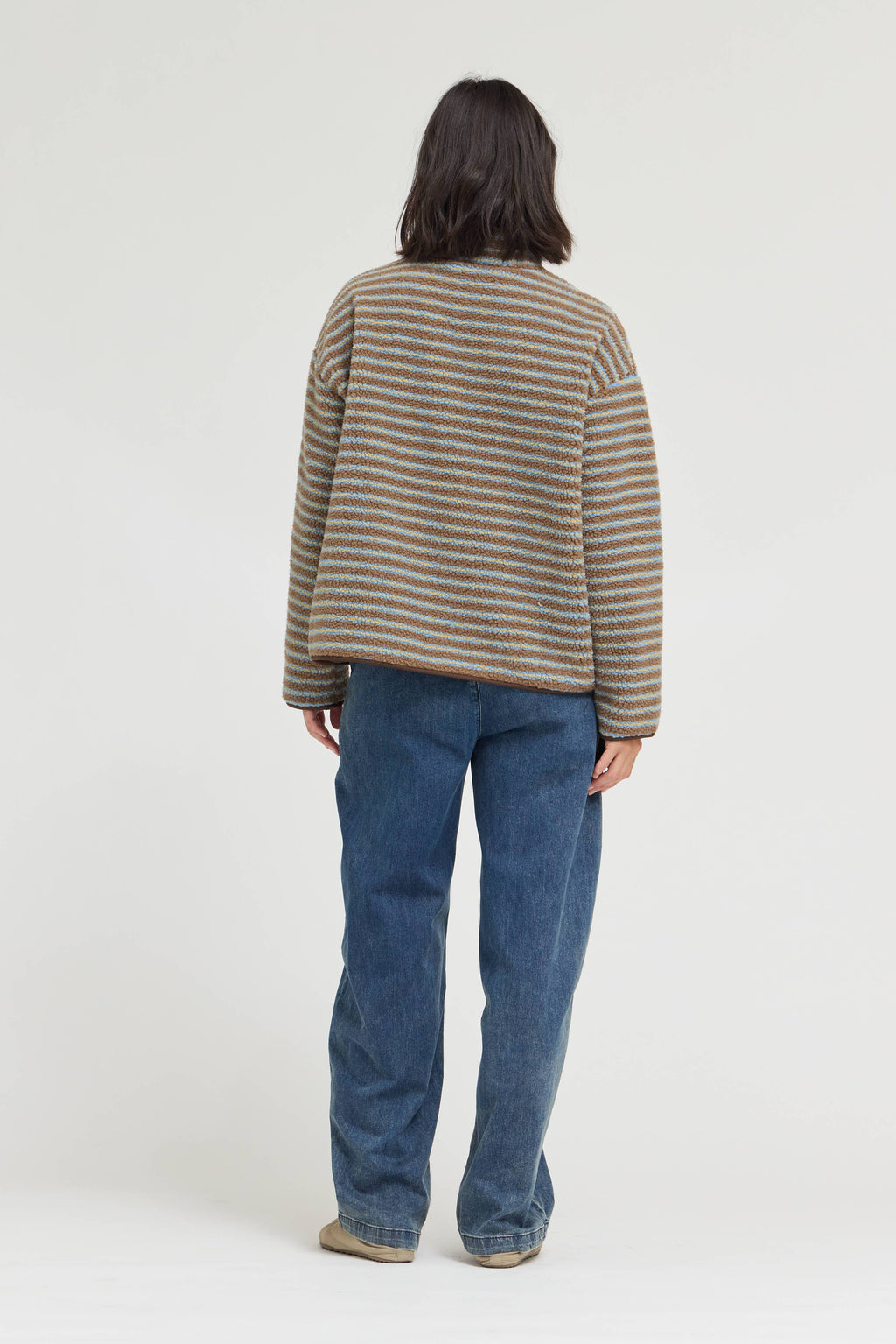STRIPE ZIP UP FLEECE JACKET