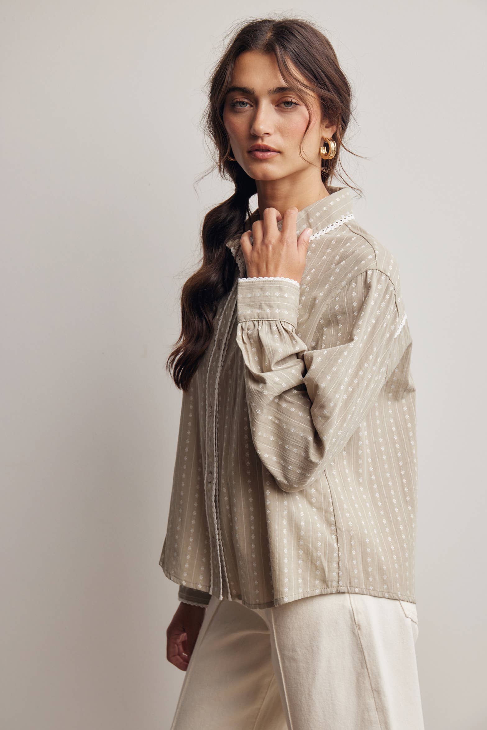 Lace Trim Embroidered Blouse