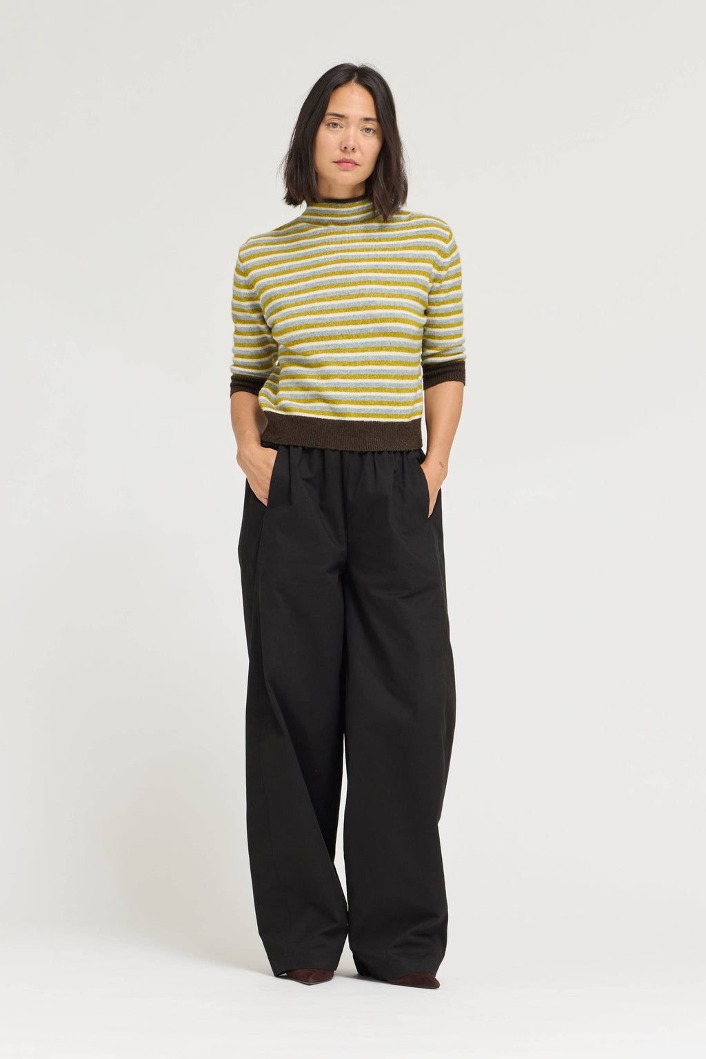 7/8 SLEEVES STRIPE SWEATER TOP