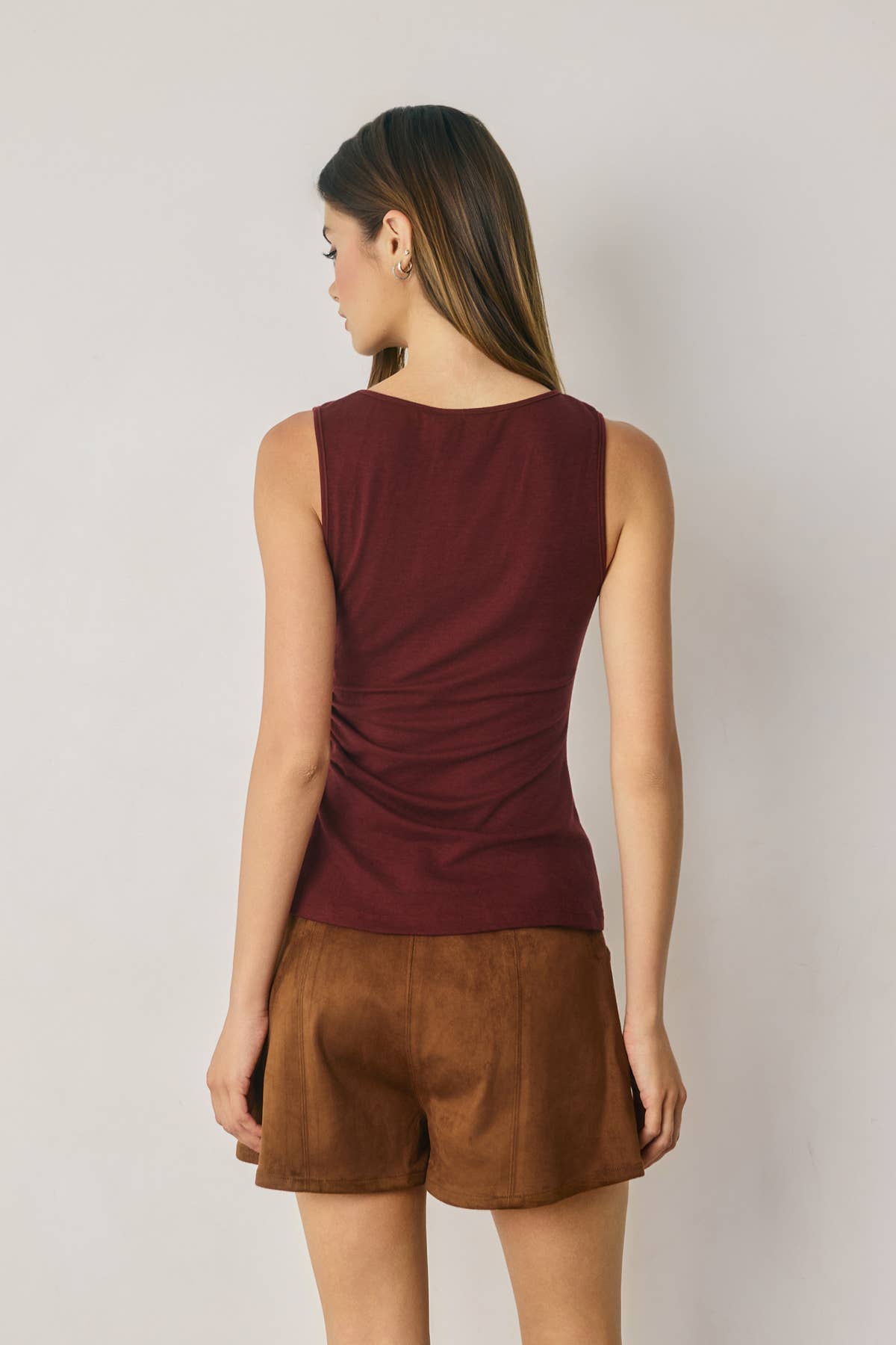 Ruched Ribbed Knit Slit Tank