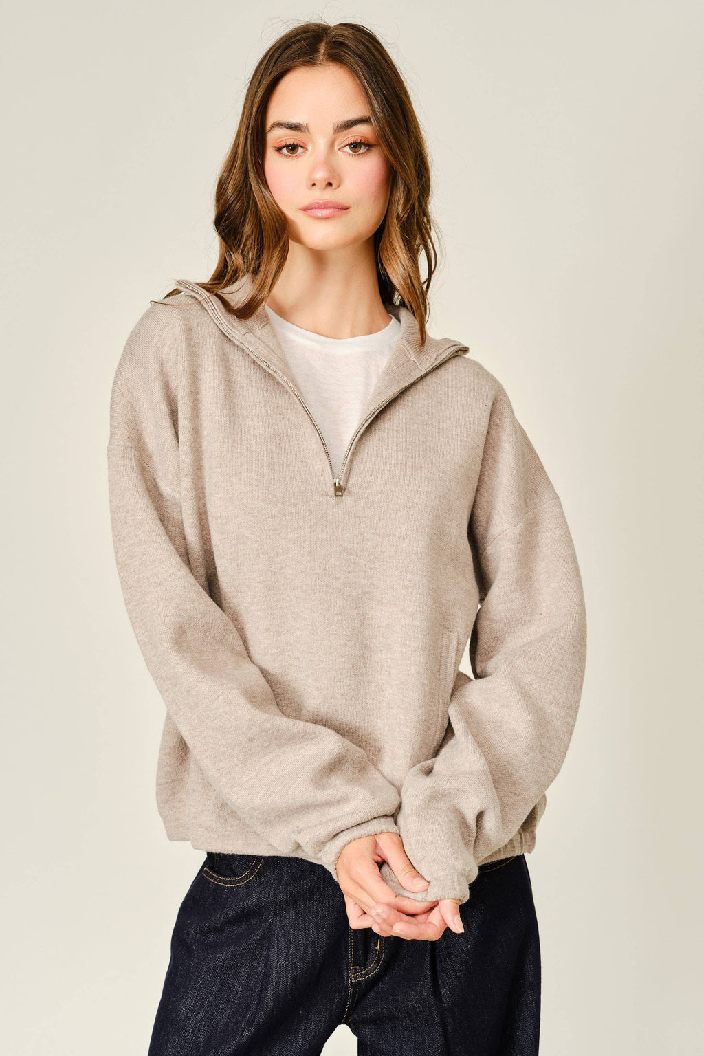 WOOL MIX HALF ZIP UP PULLOVER SWEATER