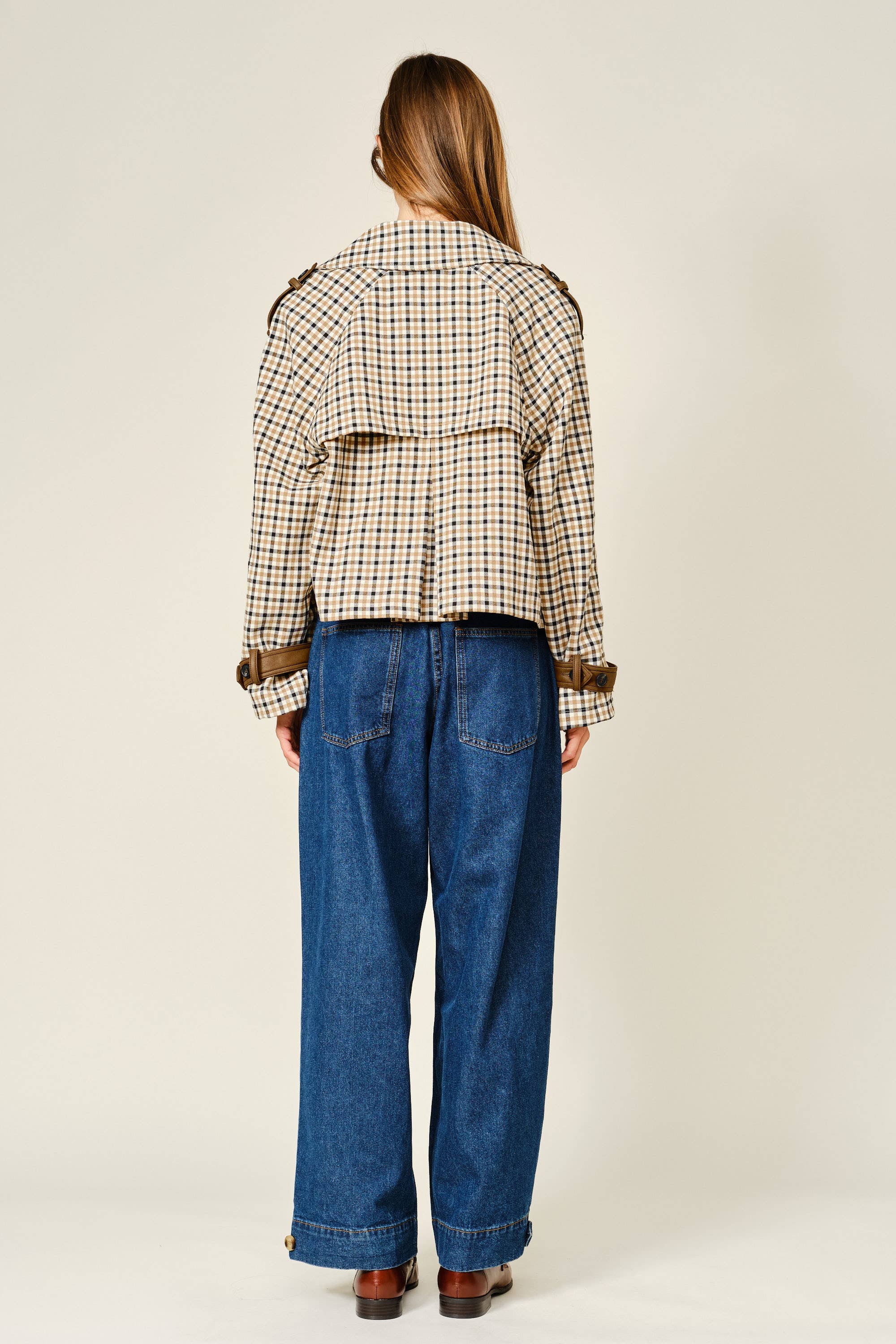 PLAID SHORT TRENCH JACKET