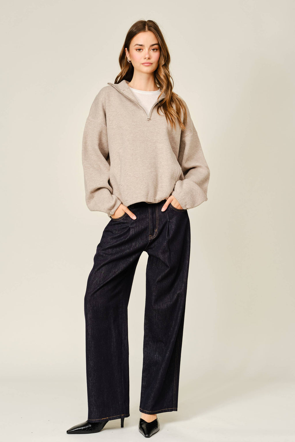 WOOL MIX HALF ZIP UP PULLOVER SWEATER
