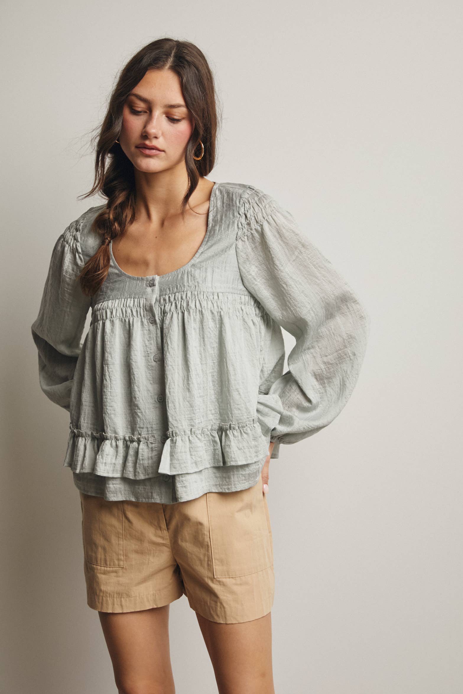 Ruffle Hem Peasant Blouse
