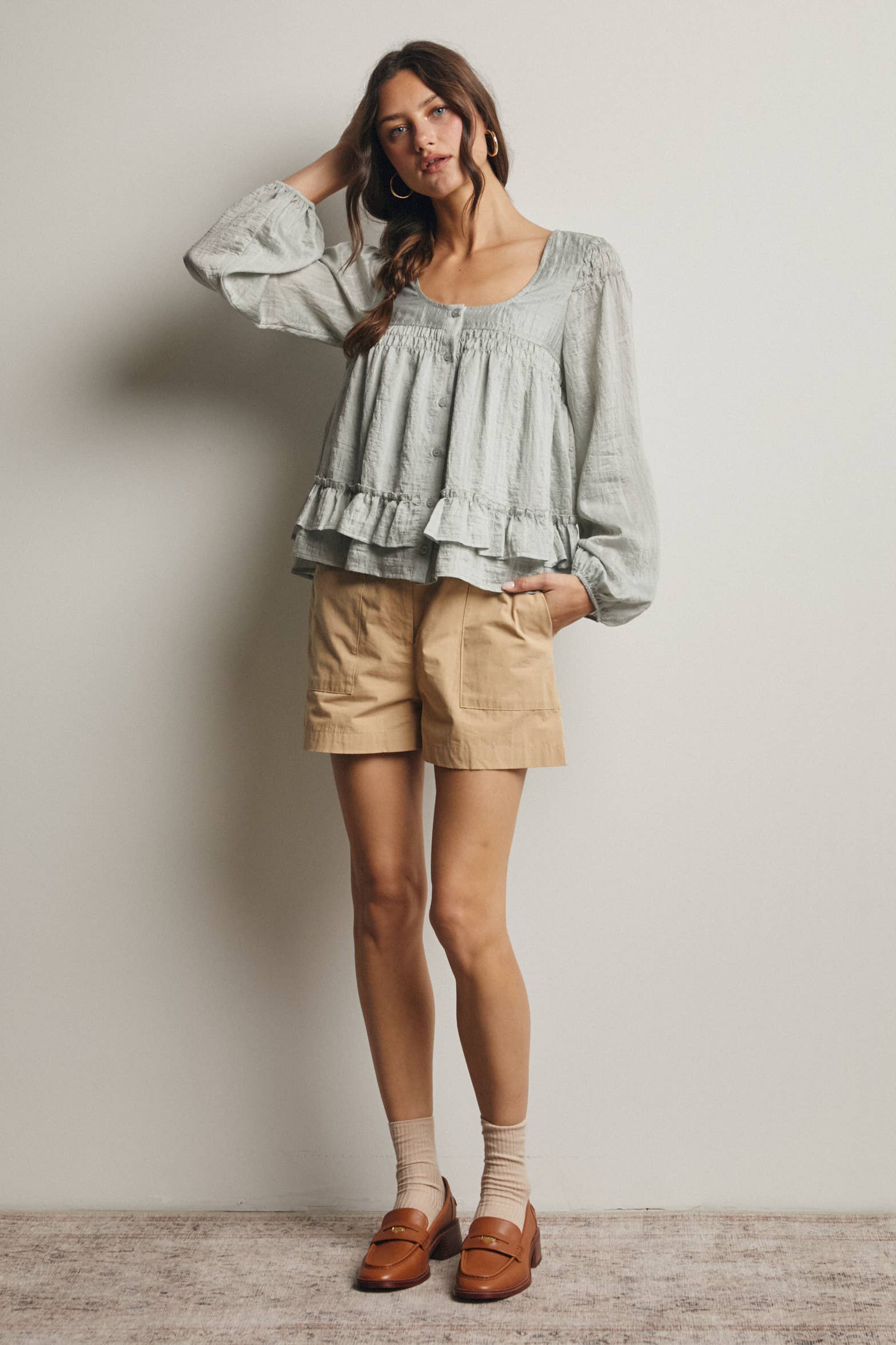 Ruffle Hem Peasant Blouse