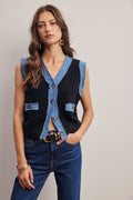 Denim Trim Knit Vest