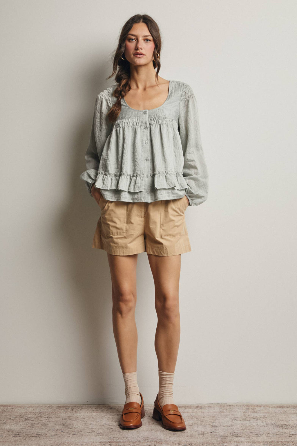 Ruffle Hem Peasant Blouse