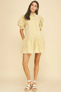 Pinch Gingham Eyelet Puff Sleeve Mini Dress