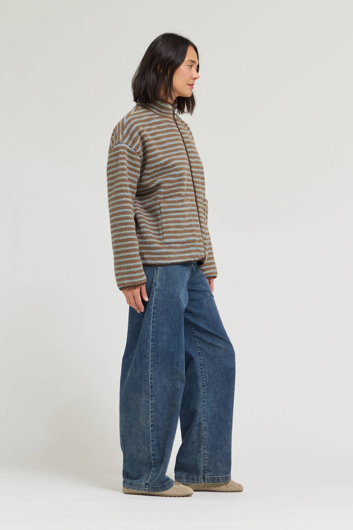 STRIPE ZIP UP FLEECE JACKET