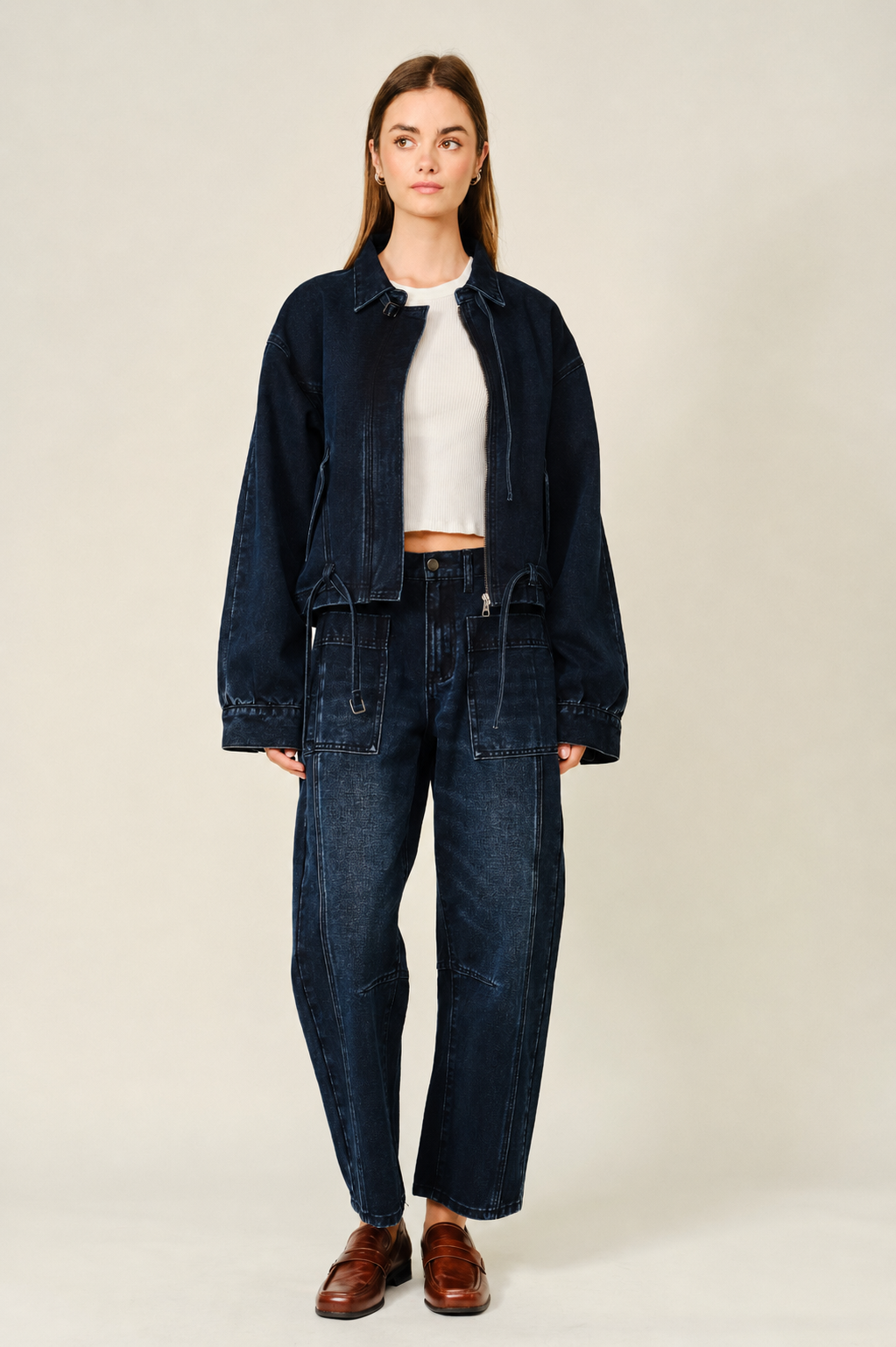 DARK WASHED BARREL JEANS