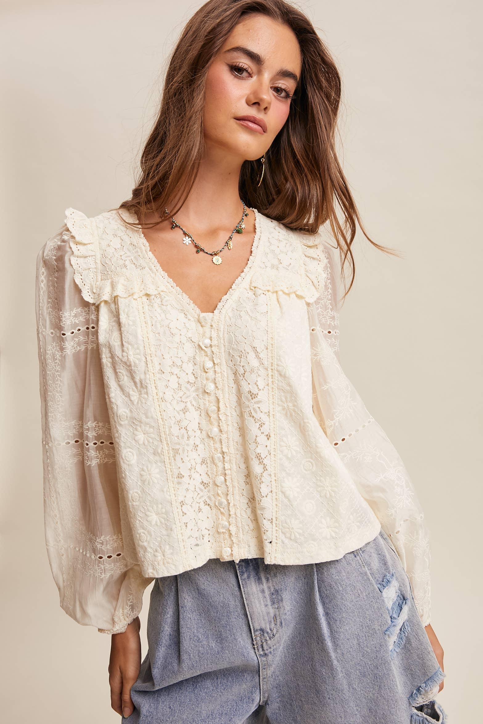 Delicate Embroidered Lace Blouse