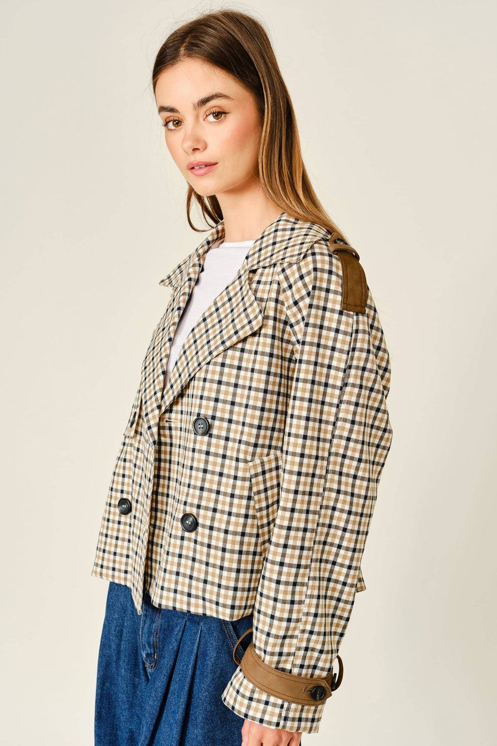 PLAID SHORT TRENCH JACKET