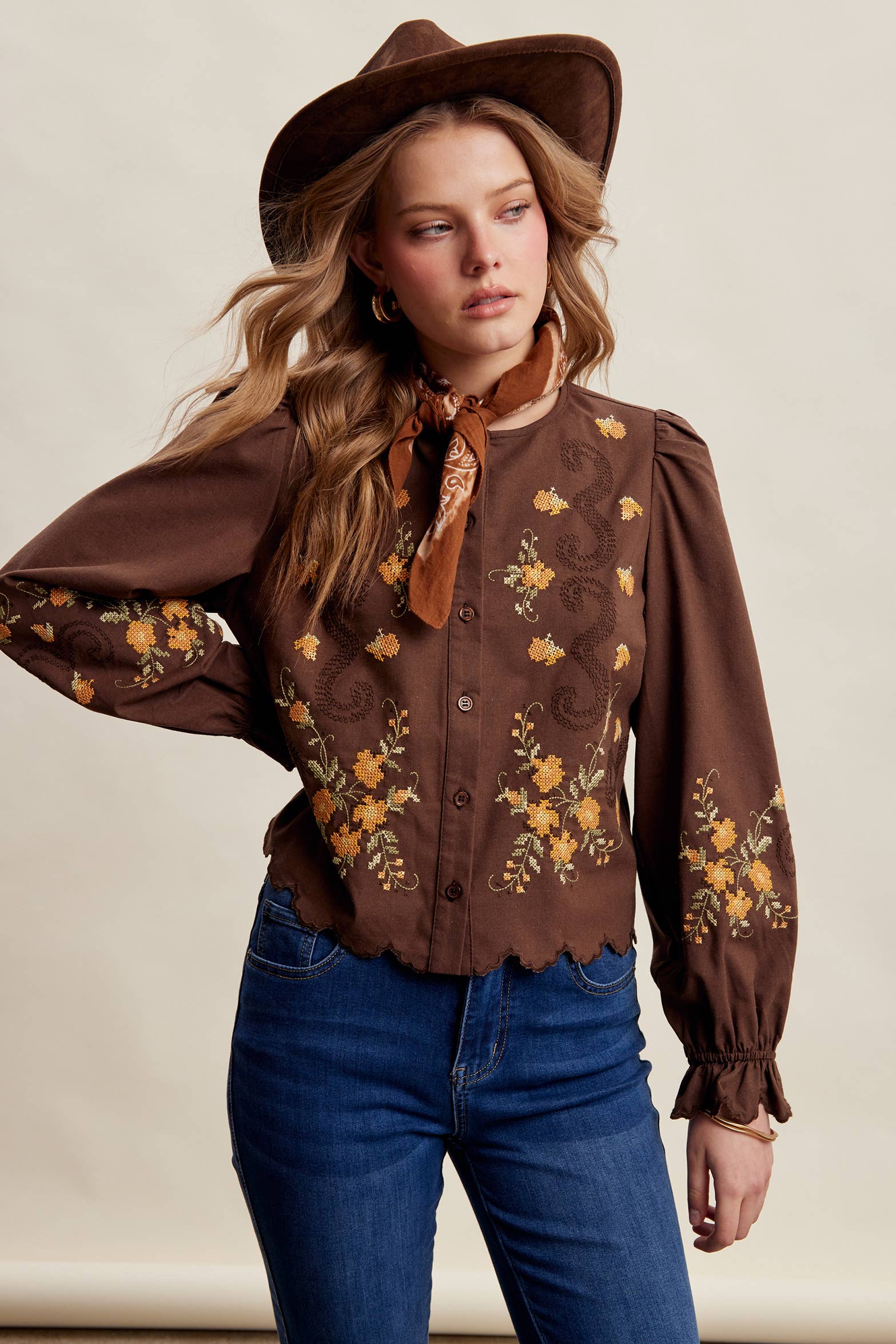 Embroidered Scallop Hem Cotton
