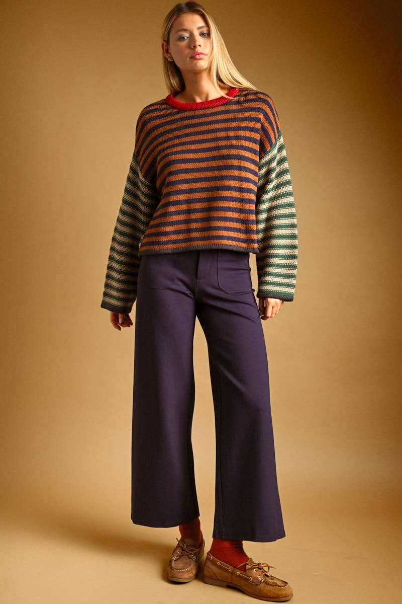 STRIPE WITH MULTI COLOR KNIT SWEATER